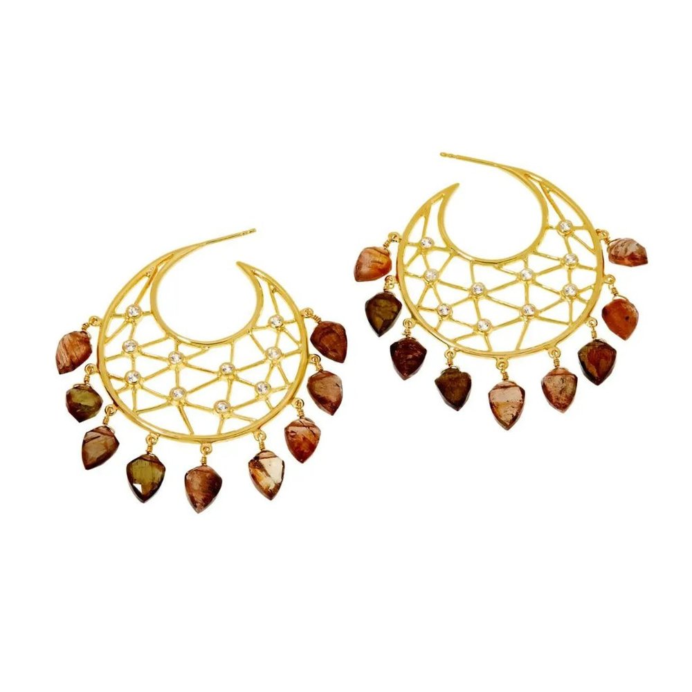 Rarities Gold-plated Andalusite & White Zircon Crescent Hoop Earrings